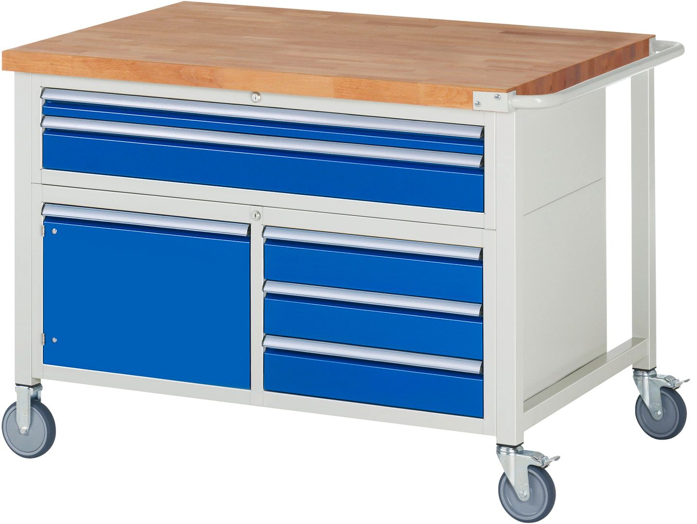 Mobile Werkbank, Schrank - 5 Schubladen - Teilauszug - 60:1 / 120:4 - 920 x 1.250 x 900 mm (HxBxT) - 450 kg - Buche - Anthrazitgrau