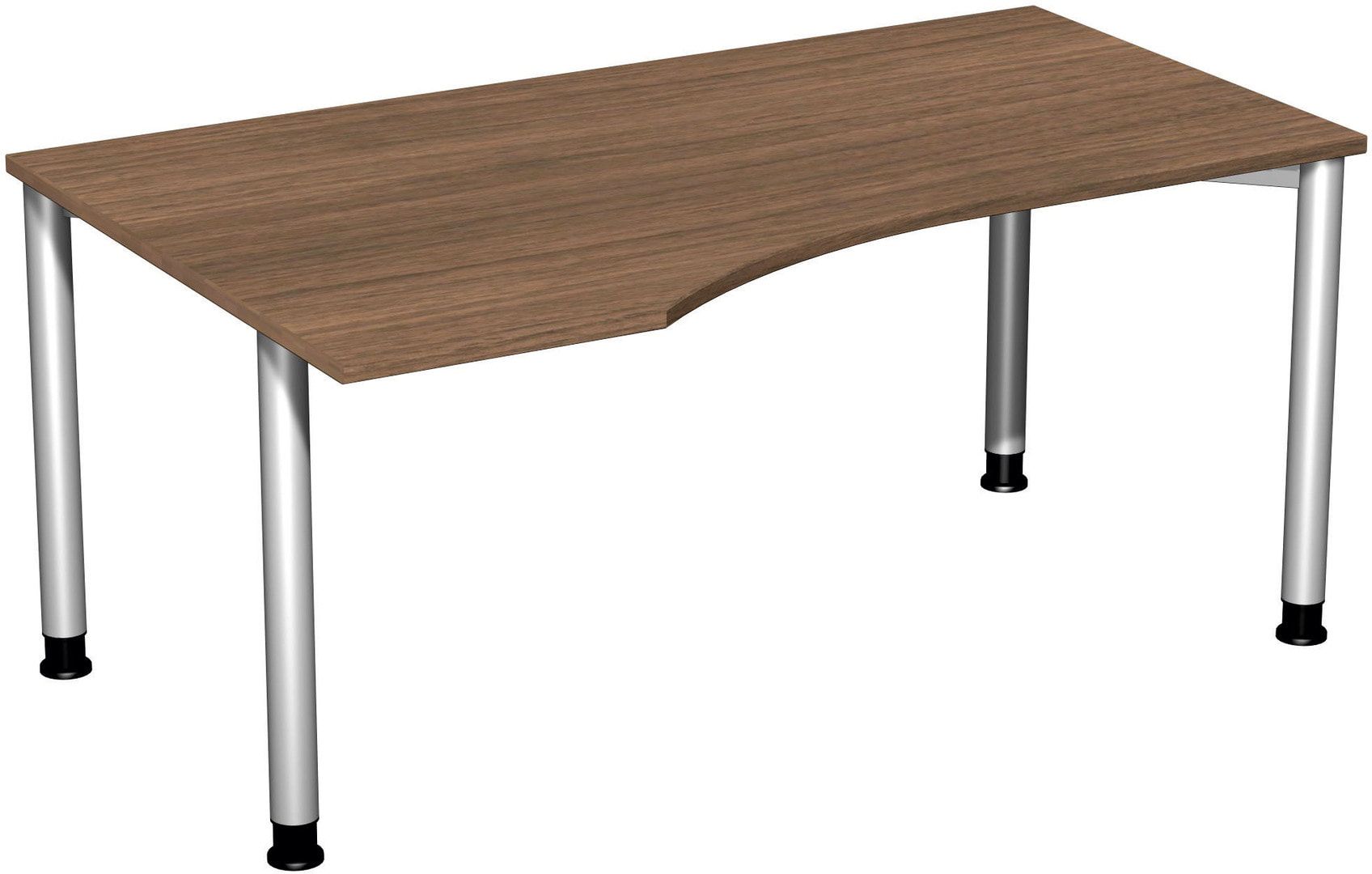 Eckschreibtisch mit einseitig verkürzten Füßen, 4-Fuß Flex, Ecke links, Höhe 680-800 mm, 1.600 x 1.000 mm (BxT), Gestell anthrazit, Ahorn
