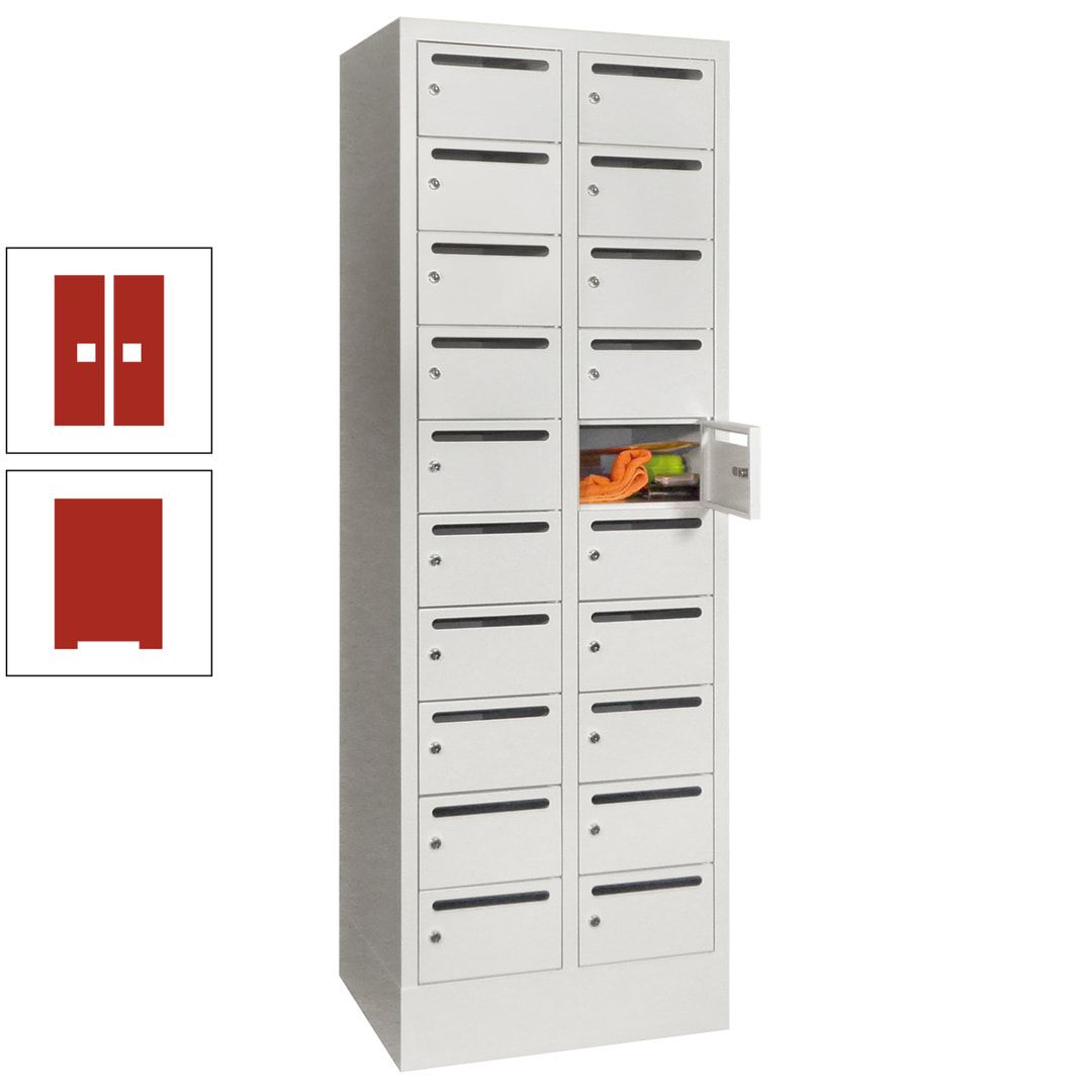 Postverteilerschrank, Schließfachschrank, 2 Abteile a 300 mm, 20 Fächer, 1.850 x 600 x 500 mm (HxBxT), Korpus anthrazitgrau, Front anthrazitgrau