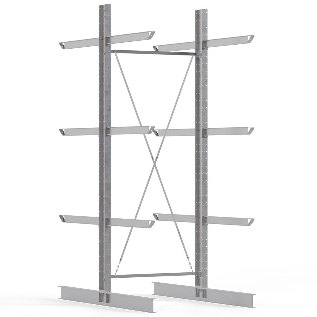 Doppelseitiges Kragarmregal feuerverzinkt, für Außenbereiche - Anbauregal - 4.000 x 2.580 mm (HxT) - Feldbreite 1.500 mm - 800 kg - KARL heavy
