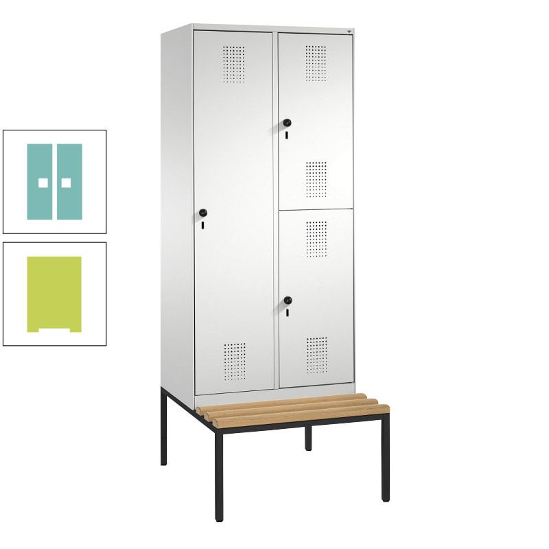 Garderobenschrank, Spind ein- und doppelstöckig Sitzbank, 2 Abteile, 3 Fächer, 2.090 x 800 x 500 mm (HxBxT), Front anthrazitgrau, Korpus anthrazitgrau