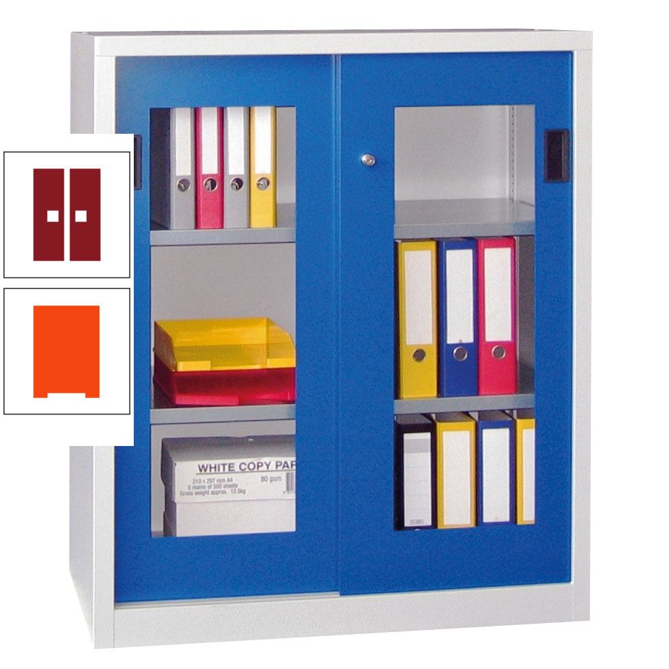 Schiebetürenschrank - Sichtfenstertüren - 1.000x1.000x400 mm (HxBxT) - 2 Böden, gepulvert - Zylinderschloss - anthrazitgrau