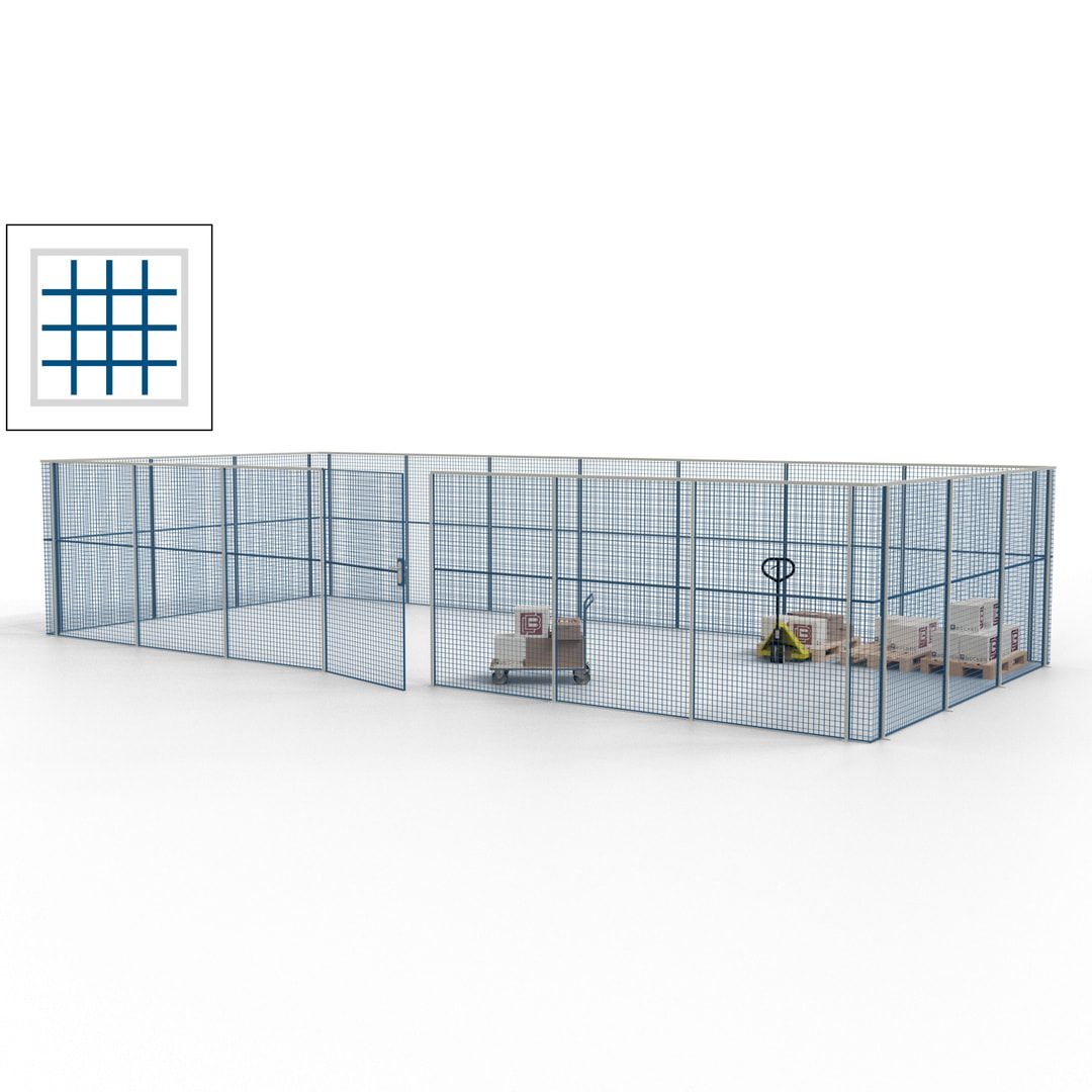 Hallentrennwand - Flügeltür, Gitter - 19 Gitterwände - 2.200 x 10.900 x 4.900 mm (HxBxT) - Perlweiß/reinorange