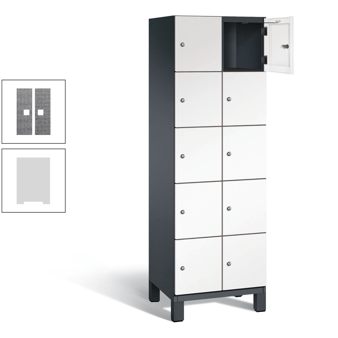 Fächerschrank, Stahlschrank, 10 Fächer, Türöffnungsbegrenzer, Füße, 1.980 x 600 x 525 mm (HxBxT), Korpus anthrazitgrau, Front anthrazitgrau