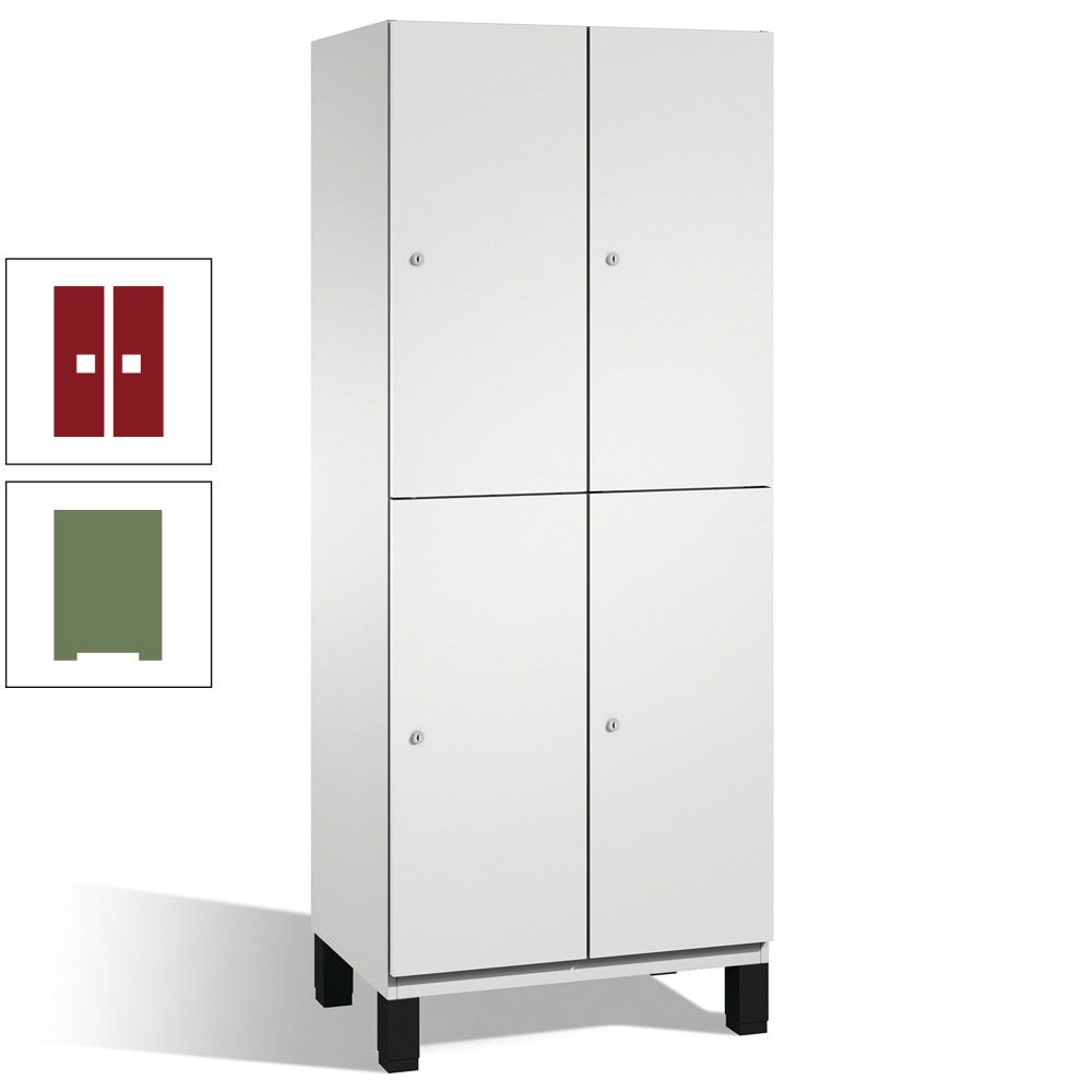 Fächerschrank, Stahlschrank, doppelstöckig, 4 Fächer, Füße, Korpus anthrazitgrau, Tür anthrazitgrau, 1.980 x 600 x 525 mm (HxBxT)