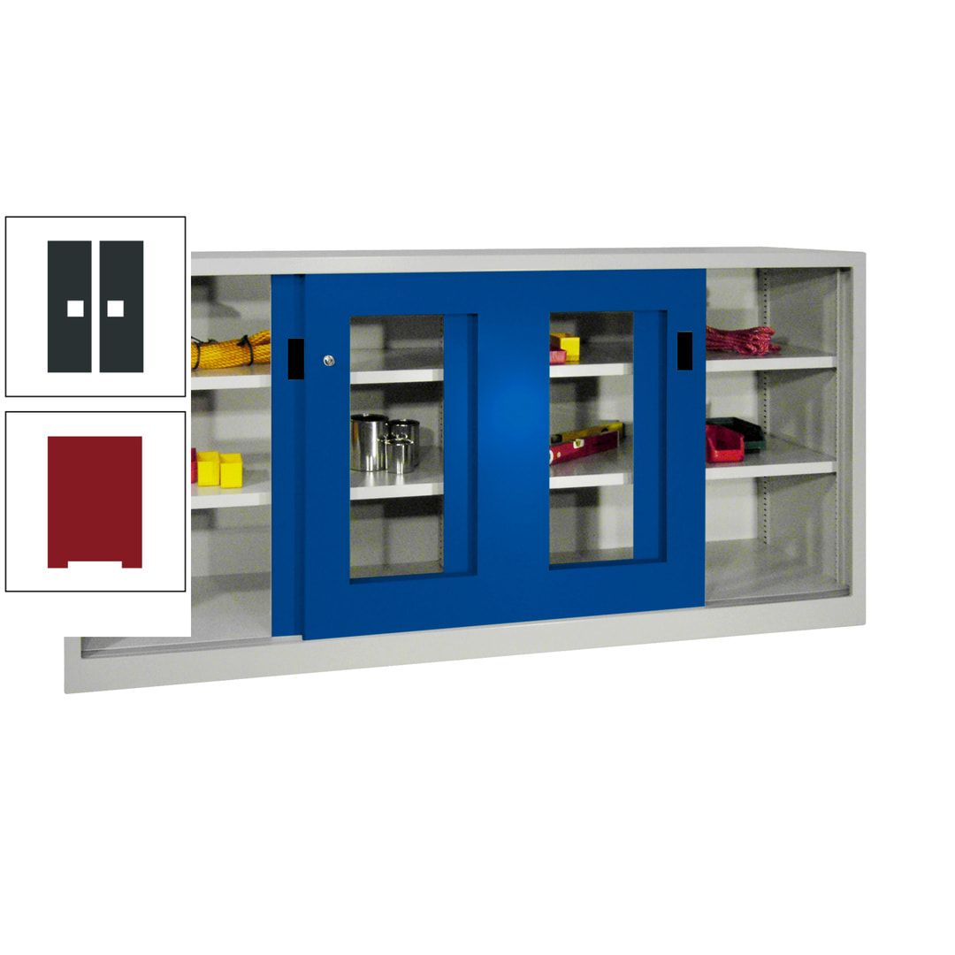 Schiebetürenschrank - Sichtfenstertüren - 1.000x2.000x400 mm (HxBxT) - 4 Böden, gepulvert - Zylinderschloss - anthrazitgrau