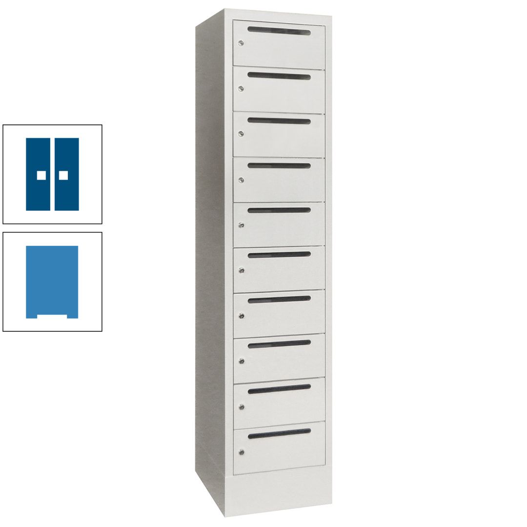 Postverteilerschrank, Schließfachschrank, 1 Abteil a 400 mm, 10 Fächer, 1.850 x 400 x 500 mm (HxBxT), Korpus anthrazitgrau, Front anthrazitgrau