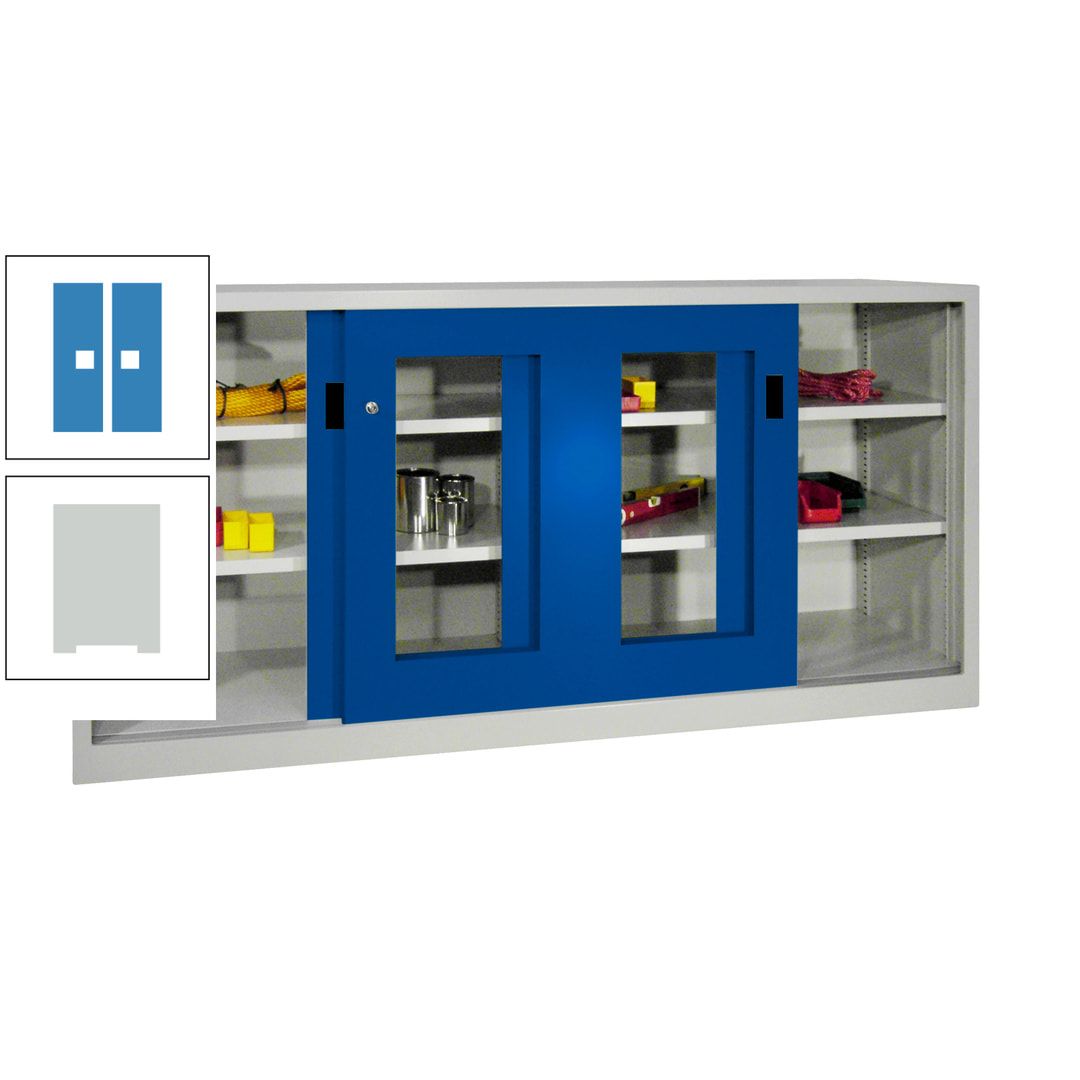 Schiebetürenschrank - Sichtfenstertüren - 1.000x2.000x400 mm (HxBxT) - 4 Böden, gepulvert - Zylinderschloss - anthrazitgrau