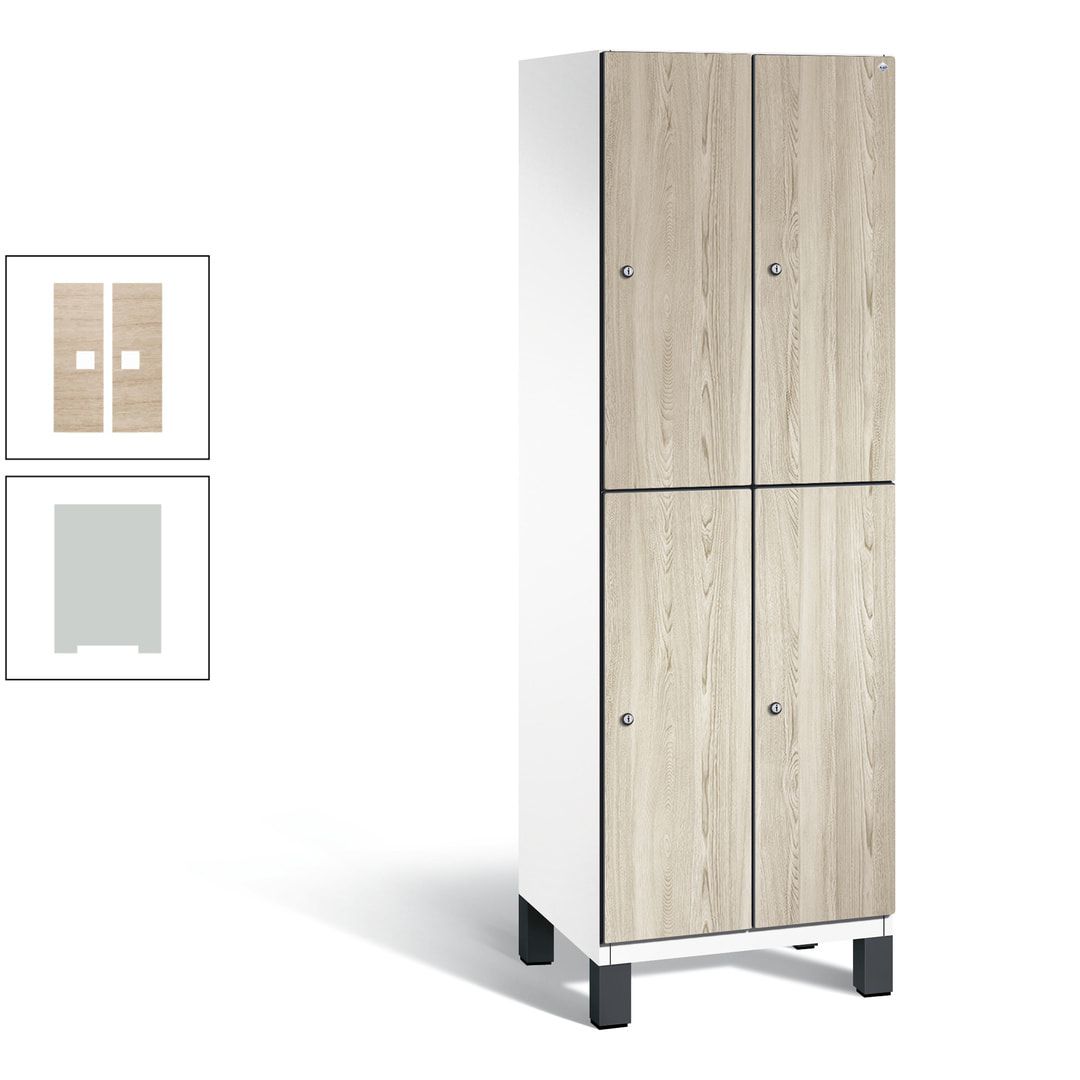 Fächerschrank, Garderobenschrank, mit Füßen, 2 Abteile, 1.980 x 600 x 525 mm (HxBxT), Korpus anthrazitgrau, Tür Donau-Ahorn