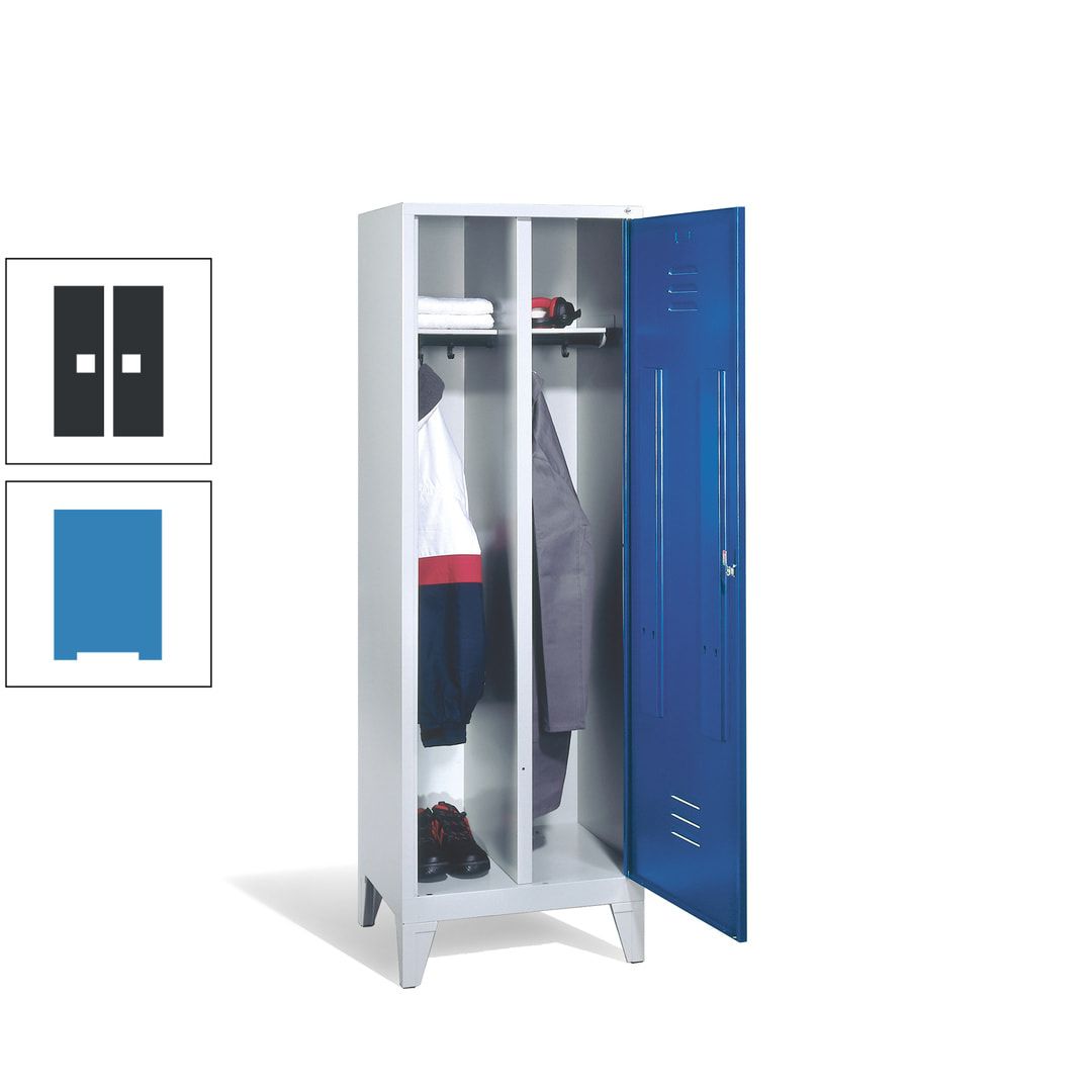 Doppel-Spind mit Großtür, Garderobenschrank mit Füßen, 2 Abteile a 300 mm, Korpus anthrazitgrau, Tür anthrazitgrau, 1.850 x 610 x 500 mm (HxBxT)