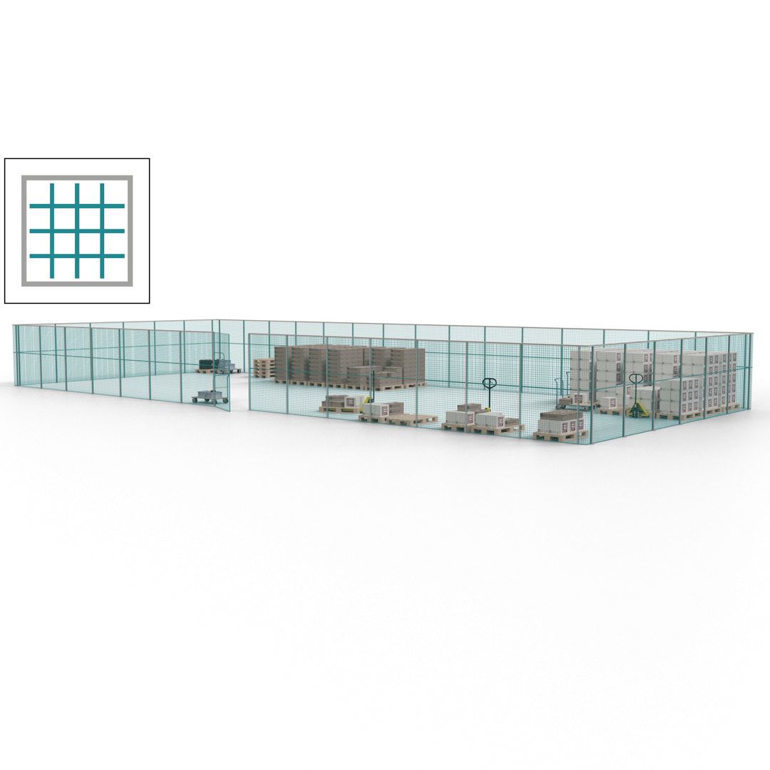 Maschinen Schutzgitter - Hallentrennwand - Sicherheitszaun - Tür - 63 m - 2.200 x 22.900 x 9.400 mm (HxBxT) - enzianblau