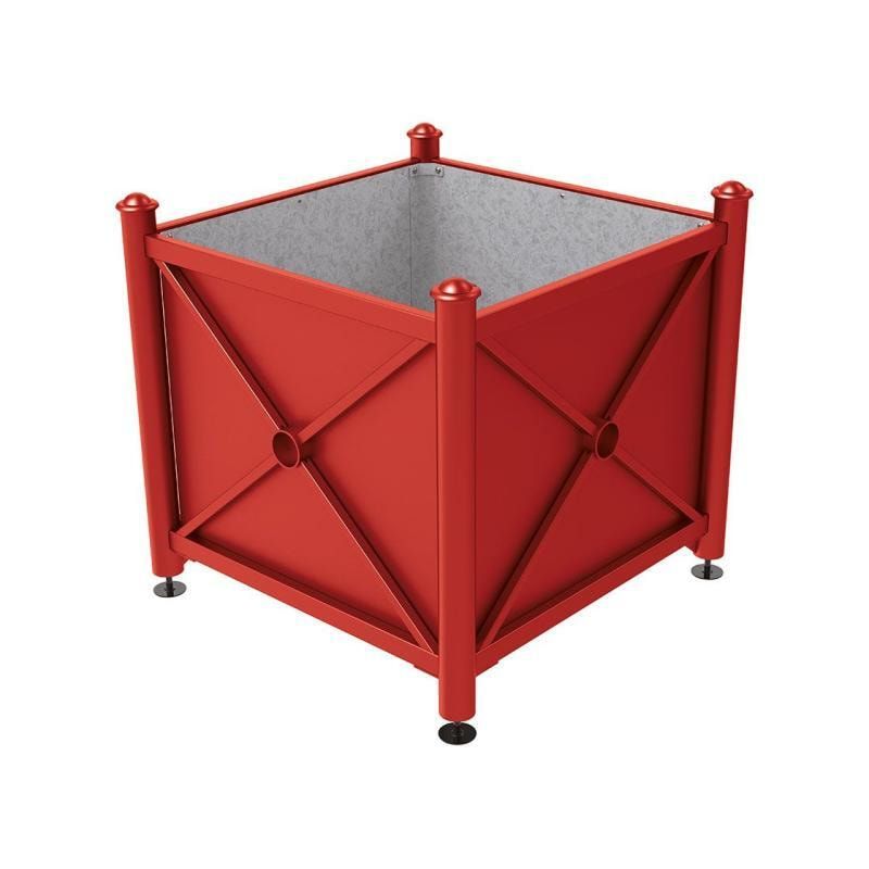 Pflanzbehälter, fvz.Stahl, innen feuerverzinkt, Verladungsgriffe, verstellbare Füße, Kopf Agora, 900 x 1.000 x 1.000 mm (HxBxT), enzianblau
