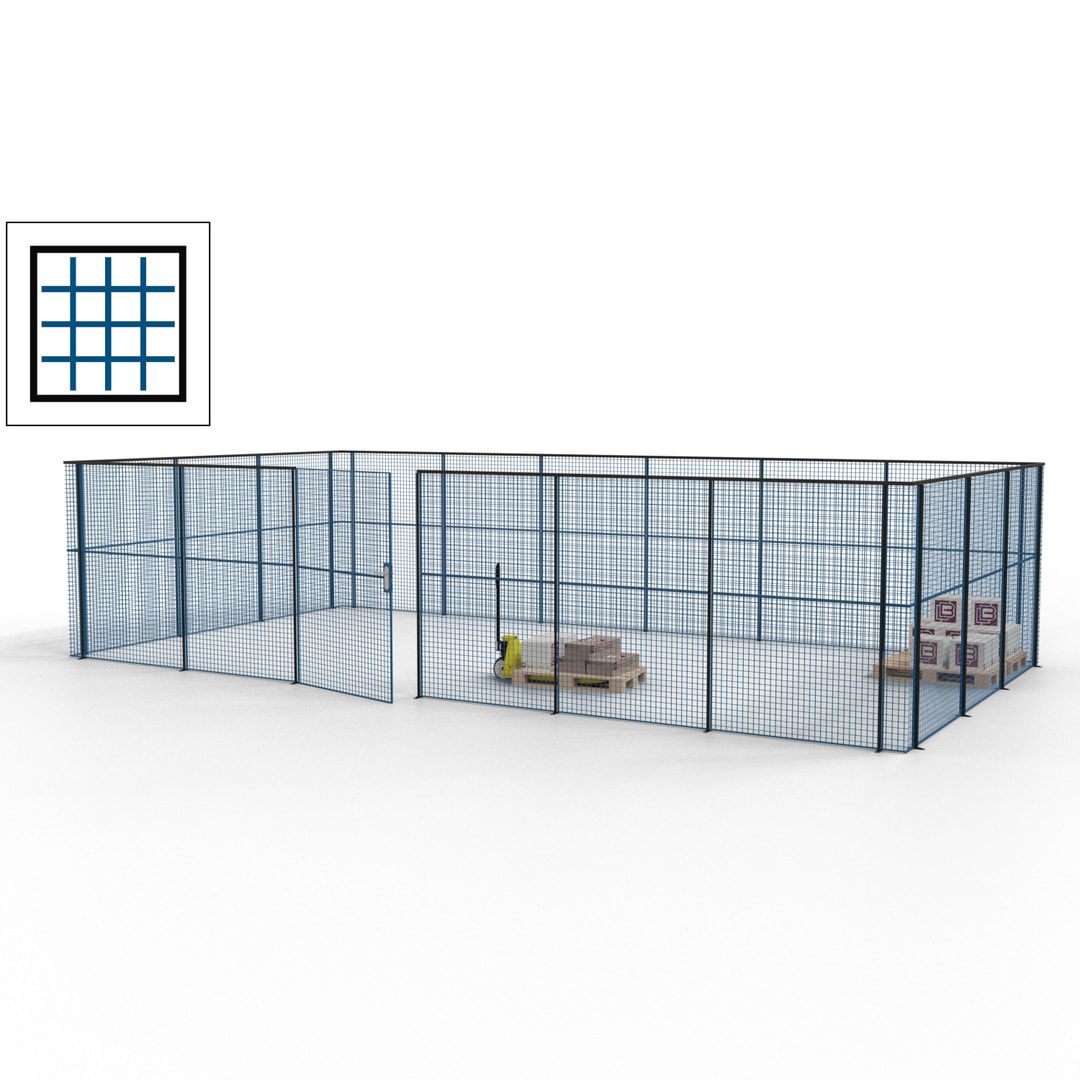 Maschinen Schutzgitter - Hallentrennwand - Sicherheitszaun - Tür - 27 m - 2.200 x 9.400 x 4.900 mm (HxBxT) - enzianblau