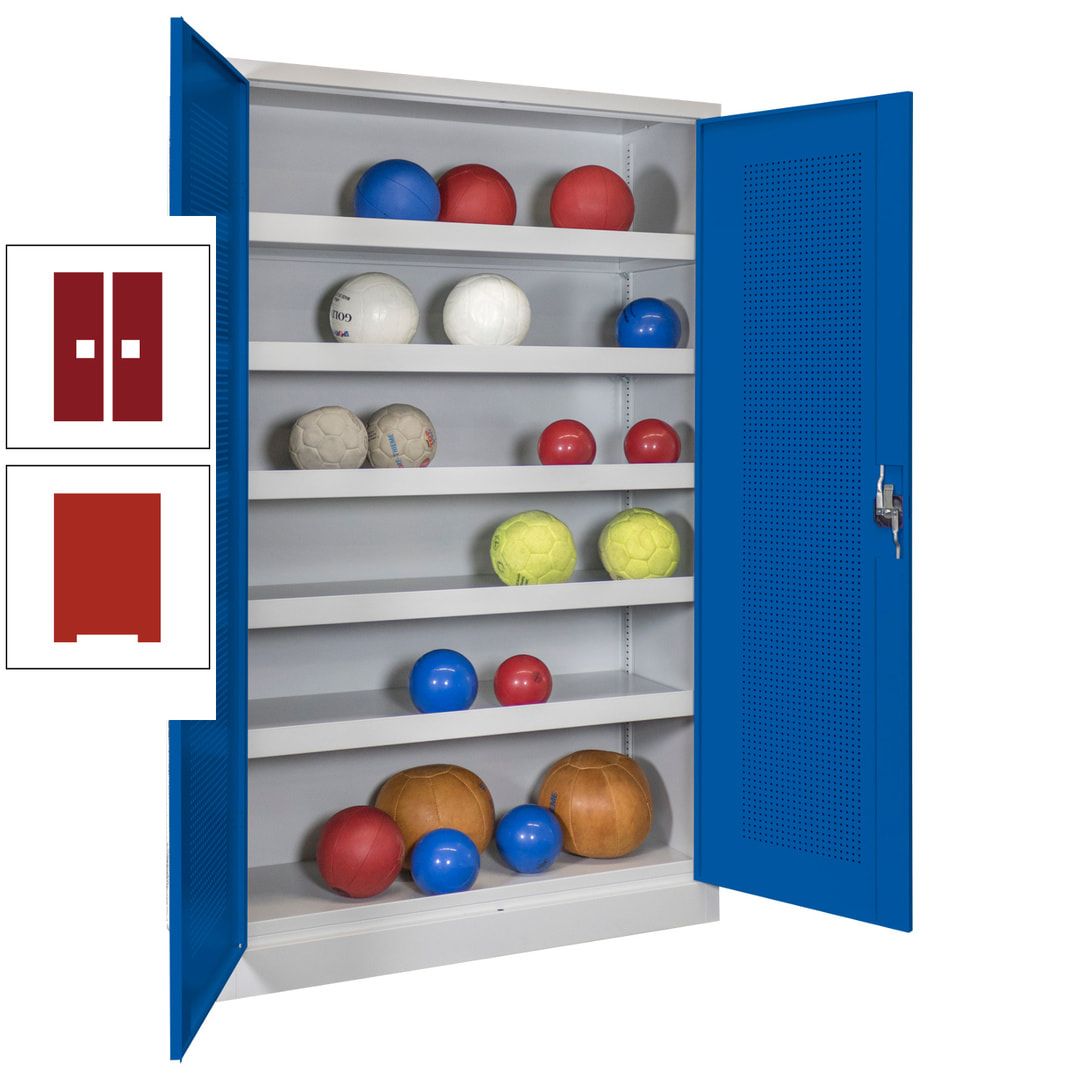Ballschrank - Lochfeldtüren - 5 Böden - 1.950x1.200x500 mm (HxBxT) - anthrazitgrau