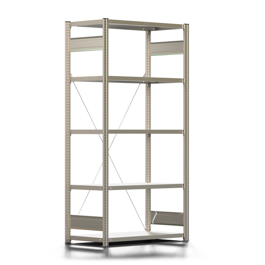 Fachbodenregal mit Tiefenriegel - 350 kg - 2.000 x 1.005 x 526 mm (HxBxT) - Anbauregal - 5 Böden - enzianblau - Lagerregal - Steckregal BERT