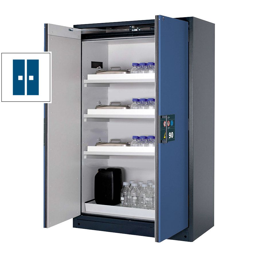 Gefahrstoffschrank - 1.953x1.193x615 mm - 2 Wannenböden PP - Front enzianblau