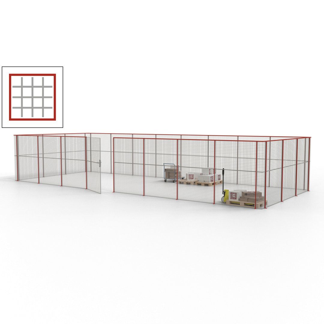 Maschinen Schutzgitter - Hallentrennwand - Sicherheitszaun - Tür - 33 m - 2.200 x 12.400 x 4.900 mm (HxBxT) - enzianblau