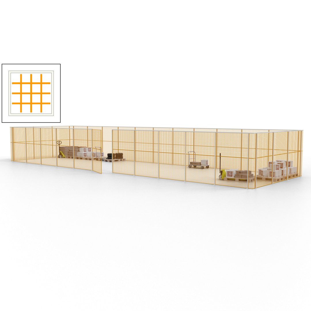 Maschinen Schutzgitter - Hallentrennwand - Sicherheitszaun - Tür - 42 m - 2.200 x 16.900 x 4.900 mm (HxBxT) - enzianblau