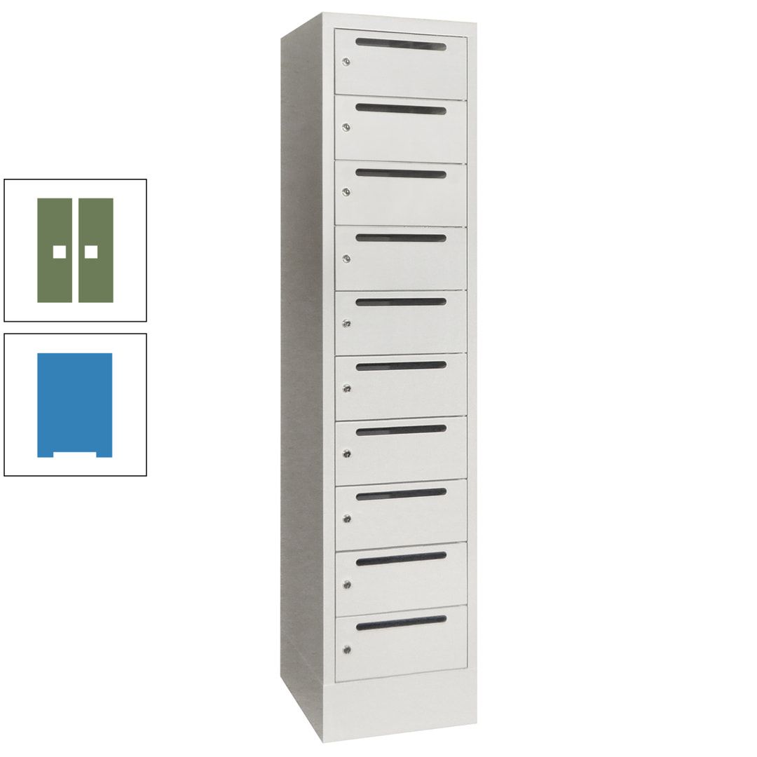 Postverteilerschrank, Schließfachschrank, 1 Abteil a 400 mm, 10 Fächer, 1.850 x 400 x 500 mm (HxBxT), Korpus anthrazitgrau, Front anthrazitgrau
