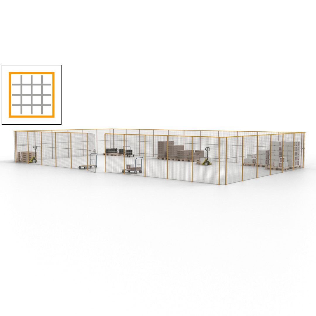 Maschinen Schutzgitter - Hallentrennwand - Sicherheitszaun - Tür - 51 m - 2.200 x 16.900 x 9.400 mm (HxBxT) - enzianblau