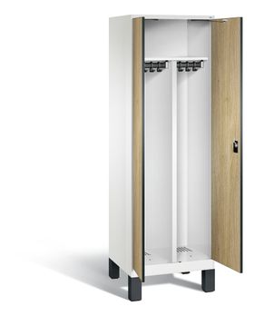 Doppel-Spind, Garderobenschrank mit Füßen, 2 Abteile a 300 mm, Korpus Vulkangrau, Holzdekor, 1.850 x 600 x 500 mm (HxBxT)