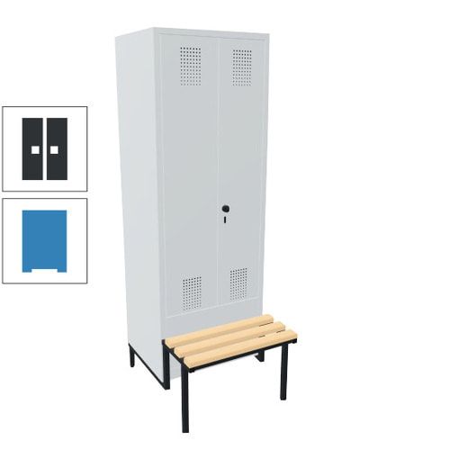 Doppel-Spind, Garderobenschrank, Buche Sitzbank integriert, 2 Abteile a 400 mm, Korpus anthrazitgrau, Tür anthrazitgrau, 1.850 x 800 x 815 mm (HxBxT)