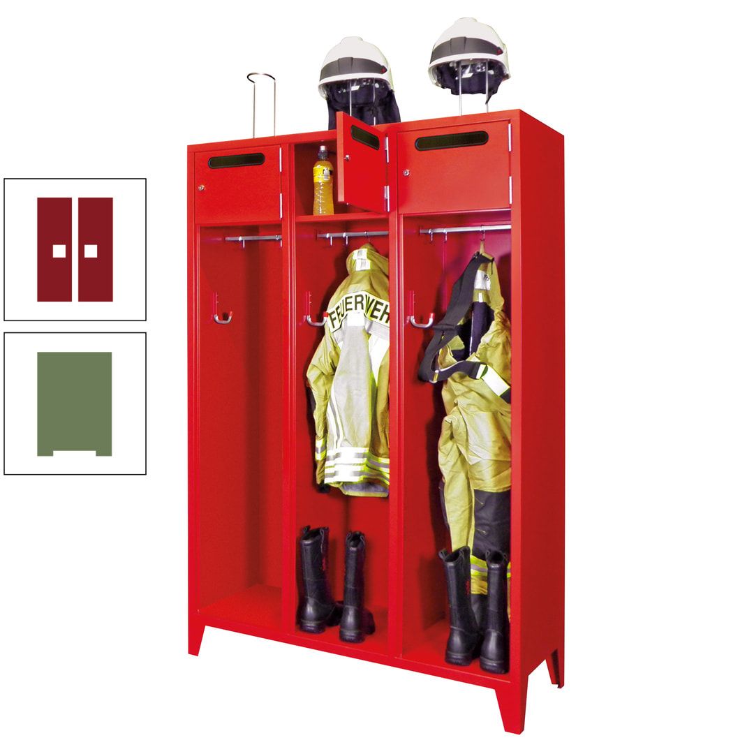 Feuerwehrschrank - 3 Abteile - Ablagefach mit Tür, Einwurfschlitz - 2.100 x 1.230 x 500 mm (HxBxT) - anthrazitgrau