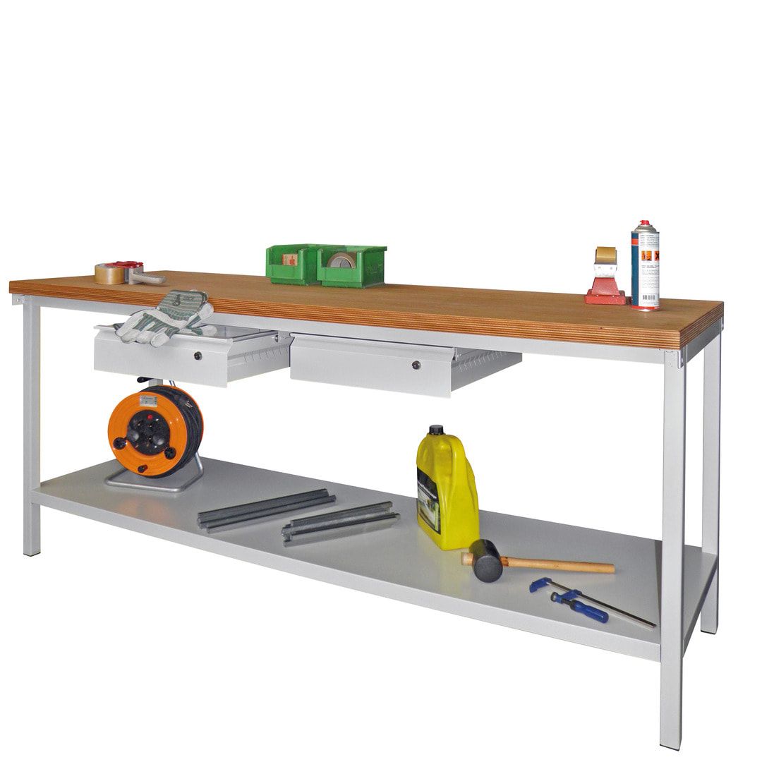 Werkbank mit Ablageboden - 2 Schubladen - 900 x 2.000 x 700 mm (HxBxT) - anthrazitgrau