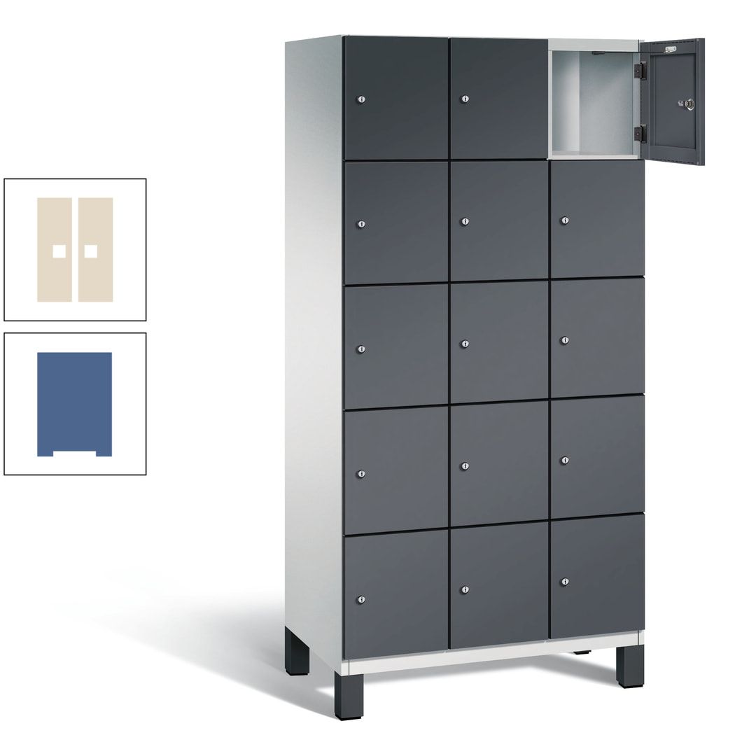 Fächerschrank, Stahlschrank, 15 Fächer, Türöffnungsbegrenzer, Füße, 1.980 x 900 x 525 mm (HxBxT), Korpus anthrazitgrau, Front anthrazitgrau