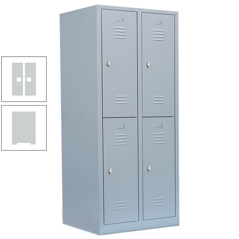 Garderobenschrank, Doppelstockspind, 2 Abteile, 4 Fächer, 1.800 x 800 x 500 mm (HxBxT), Stahl, Drehriegel, Korpus: lichtgrau, Front: anthrazitgrau