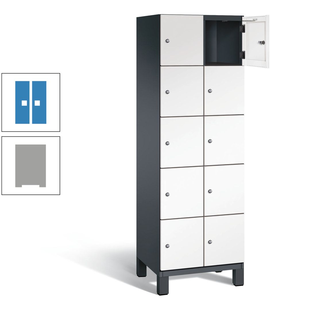 Fächerschrank, Stahlschrank, 10 Fächer, Türöffnungsbegrenzer, Füße, 1.980 x 600 x 525 mm (HxBxT), Korpus anthrazitgrau, Front anthrazitgrau