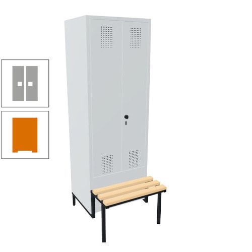 Doppel-Spind, Garderobenschrank, Buche Sitzbank integriert, 2 Abteile a 400 mm, Korpus anthrazitgrau, Tür anthrazitgrau, 1.850 x 800 x 815 mm (HxBxT)
