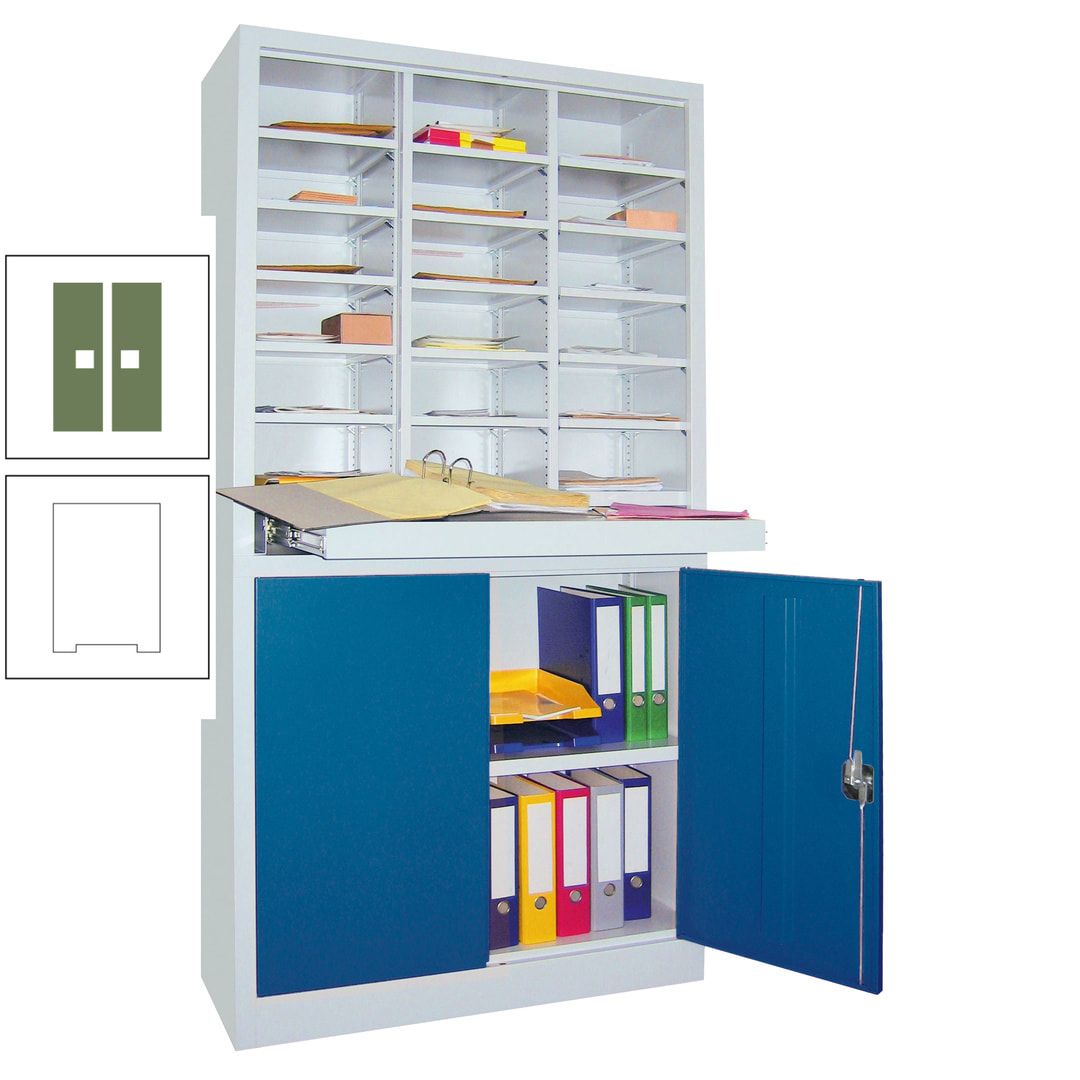 Aktenschrank - Büroschrank mit Sortierstation - 18 Fächer Ordnungsregal - Ausziehboden - 1.950 x 1.000 x 400 mm (HxBxT) - anthrazitgrau