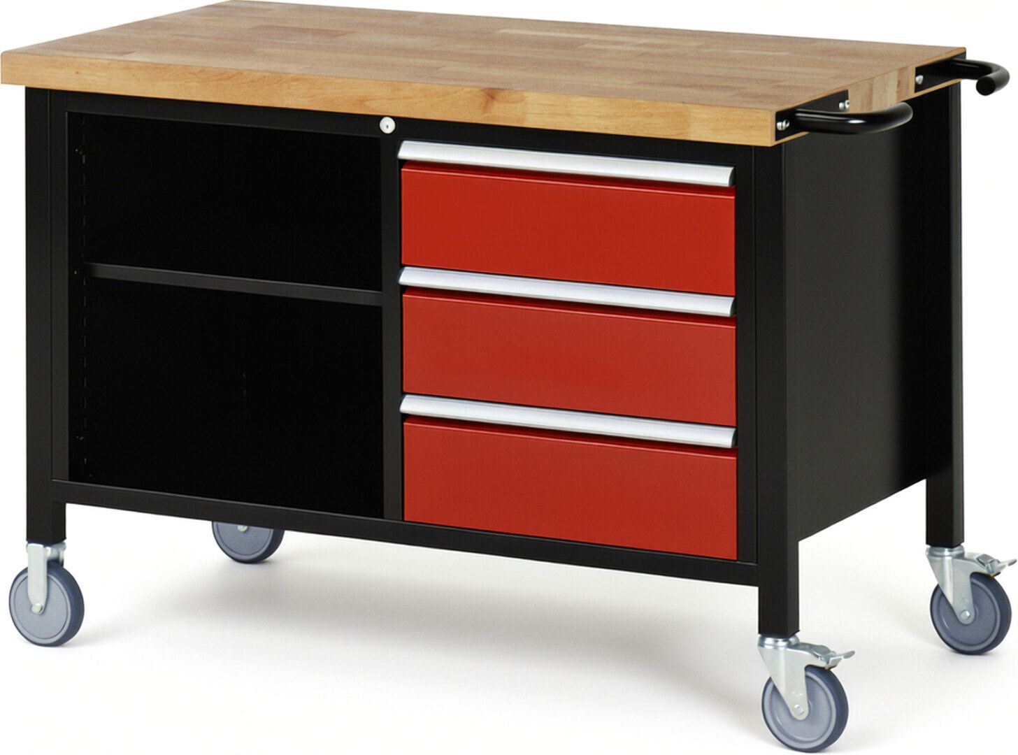 Mobile Werkbank, 2 Ablageböden - 3 Schubladen - Teilauszug - 180:3 - Höhe 880-1.080 mm - 1.250 x 700 mm - 450 kg - Anthrazitgrau