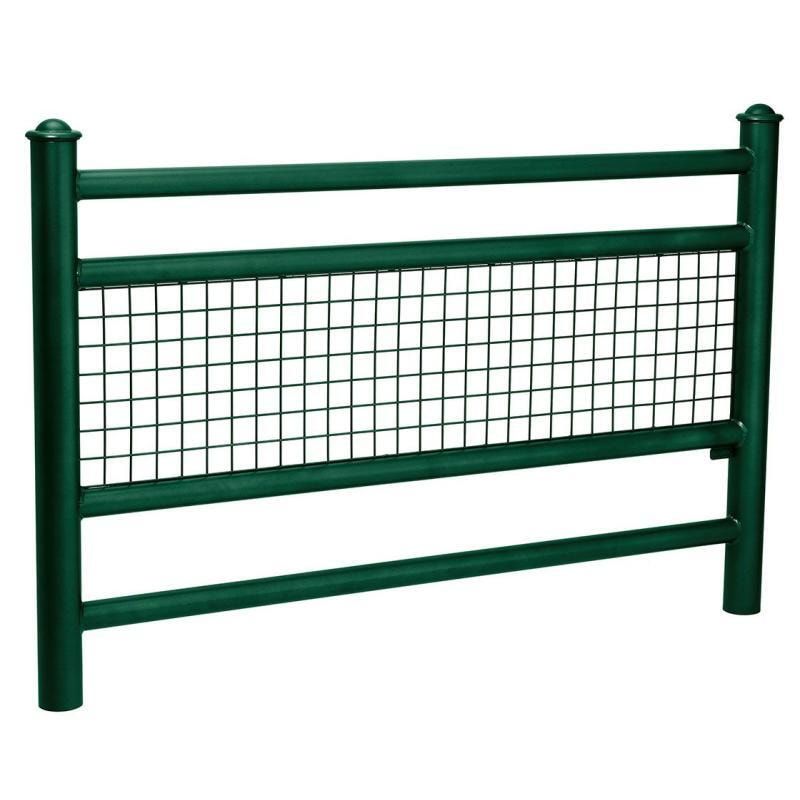 Geländer 2 Stahlrohre und Gitter - 1.000 x 1.572 mm - Pfosten mit Edelstahlkopf - Farbe enzianblau - Außengeländer Systemgeländer