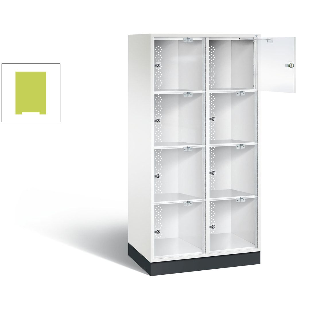 Schließfachschrank, Fächerschrank mit Türen aus Acrylglas, 2 Abteile, 8 Fächer, Zylinderschloss, 1.750 x 820 x 500 mm (HxBxT), Korpus anthrazitgrau