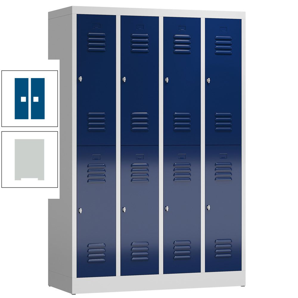 Garderobenschrank, Doppelstockspind, 4 Abteil, 8 Fächer, 1.800 x 1.185 x 500 mm (HxBxT), Stahl, Drehriegel, Korpus: lichtgrau, Front: anthrazitgrau