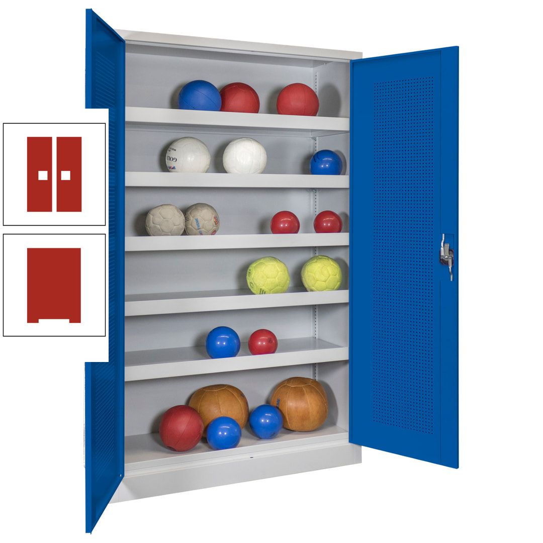 Ballschrank - Lochfeldtüren - 5 Böden - 1.950x1.200x500 mm (HxBxT) - anthrazitgrau