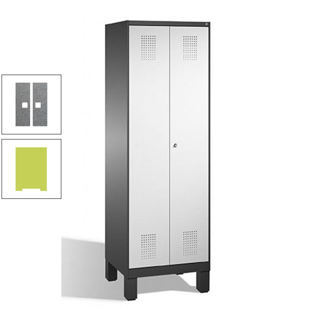 Doppel-Spind, Doppeltüren, Garderobenschrank mit Füßen, 2 Abteile a 300 mm, Korpus anthrazitgrau, Tür anthrazitgrau, 1.850 x 600 x 500 mm (HxBxT)