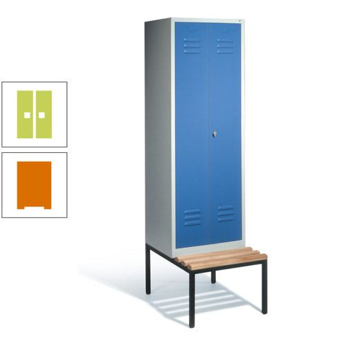 Doppel-Spindschrank, Buche Sitzbank untergebaut, 2 Abteile a 300 mm, Korpus lichtgrau, Tür anthrazitgrau, 2.090 x 610 x 815 mm (HxBxT)