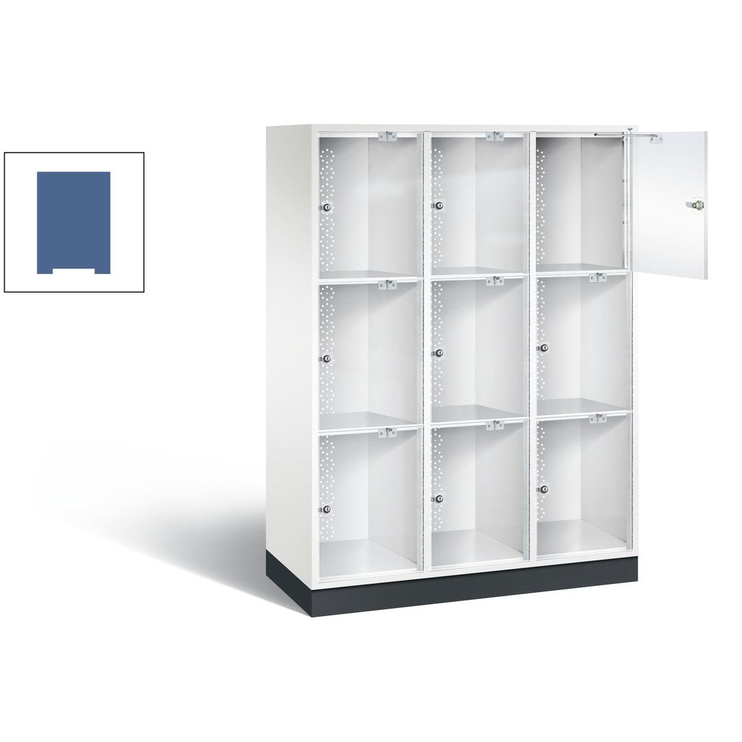 Schließfachschrank, Fächerschrank mit Türen aus Acrylglas, 2 Abteile, 6 Fächer, Zylinderschloss, 1.750 x 1.220 x 500 mm (HxBxT), Korpus anthrazitgrau
