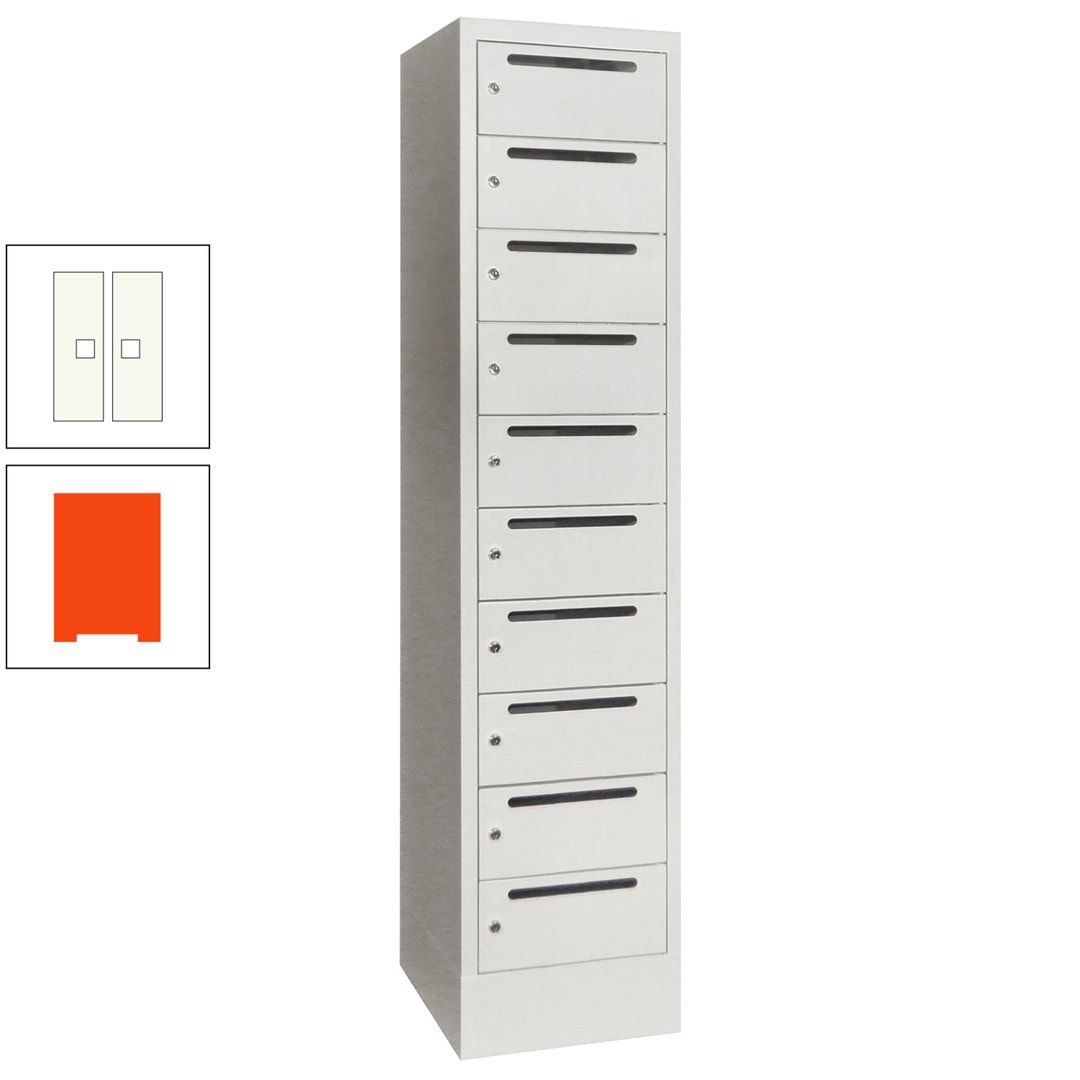 Postverteilerschrank, Schließfachschrank, 1 Abteil a 400 mm, 10 Fächer, 1.850 x 400 x 500 mm (HxBxT), Korpus anthrazitgrau, Front anthrazitgrau