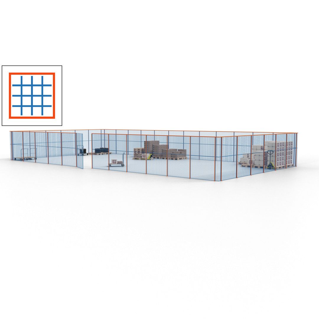 Maschinen Schutzgitter - Hallentrennwand - Sicherheitszaun - Tür - 54 m - 2.200 x 18.400 x 9.400 mm (HxBxT) - enzianblau
