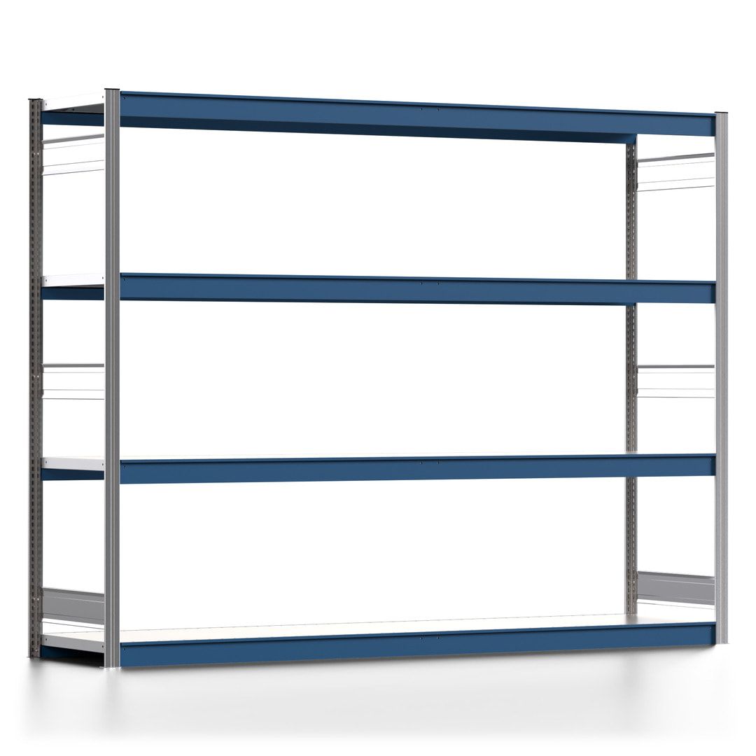 Weitspannregal EMIL - 2.000 x 2.570 x 600 mm (HxBxT) - Fachlast 400 kg - Anbauregal - Stahlfachböden - Lagerregal