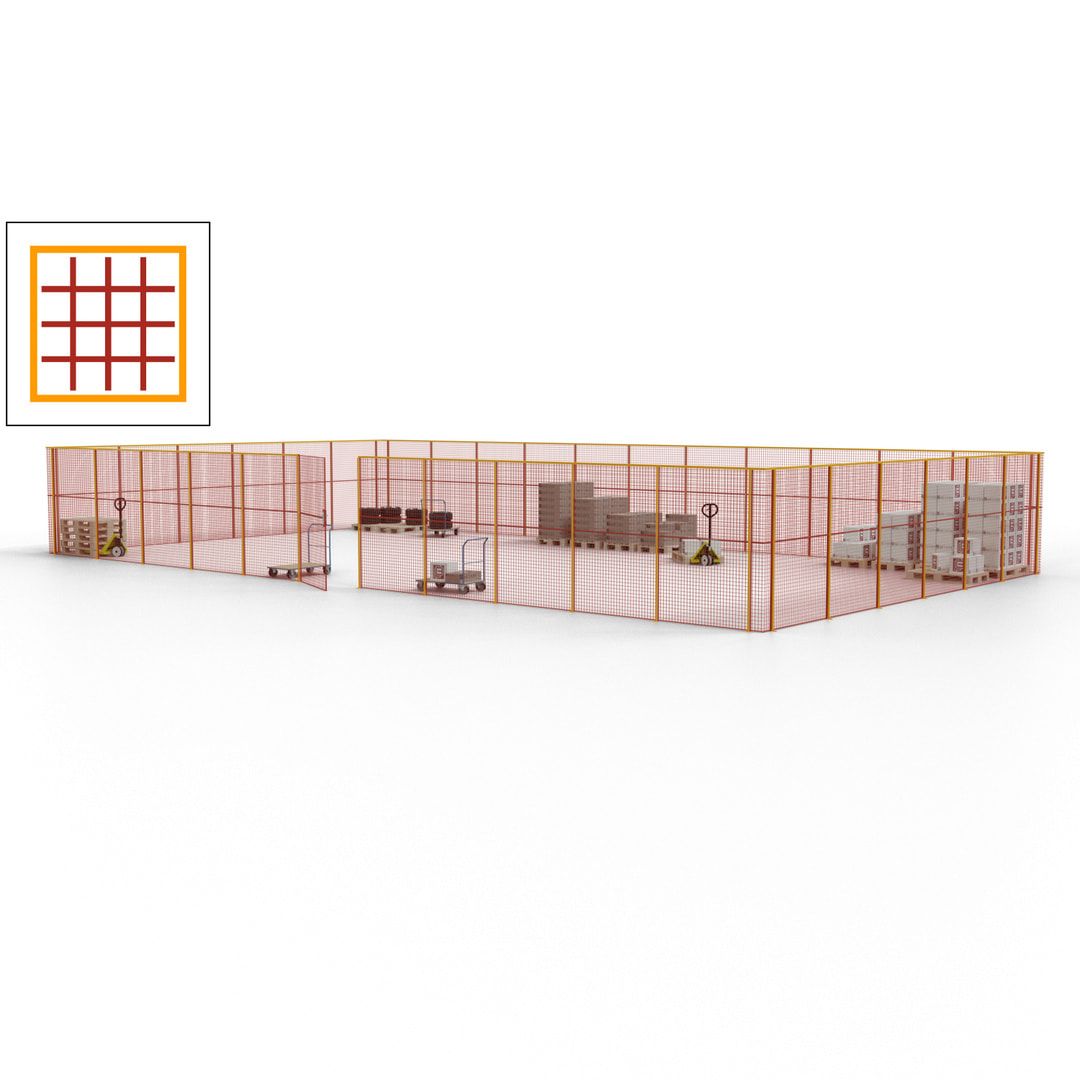 Maschinen Schutzgitter - Hallentrennwand - Sicherheitszaun - Tür - 51 m - 2.200 x 16.900 x 9.400 mm (HxBxT) - enzianblau