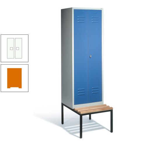 Doppel-Spindschrank, Buche Sitzbank untergebaut, 2 Abteile a 300 mm, Korpus lichtgrau, Tür anthrazitgrau, 2.090 x 610 x 815 mm (HxBxT)