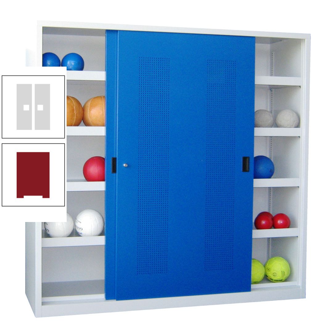 Ballschrank - Schiebetüren mit Lochfeld - Trennwand - 8 Böden - 1.950x2.000x600 mm (HxBxT) - anthrazitgrau
