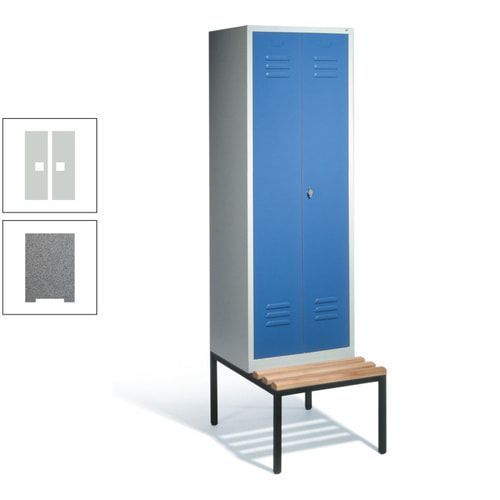 Doppel-Spindschrank, Buche Sitzbank untergebaut, 2 Abteile a 300 mm, Korpus lichtgrau, Tür anthrazitgrau, 2.090 x 610 x 815 mm (HxBxT)