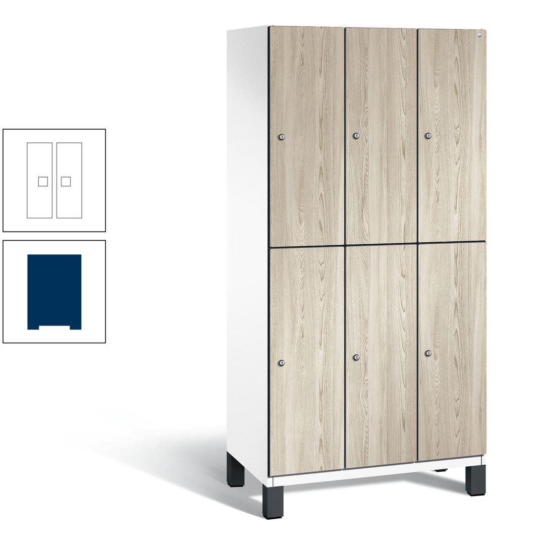 Fächerschrank, Garderobenschrank, mit Füßen, 3 Abteile, 1.980 x 900 x 525 mm (HxBxT), Korpus anthrazitgrau, Tür Donau-Ahorn