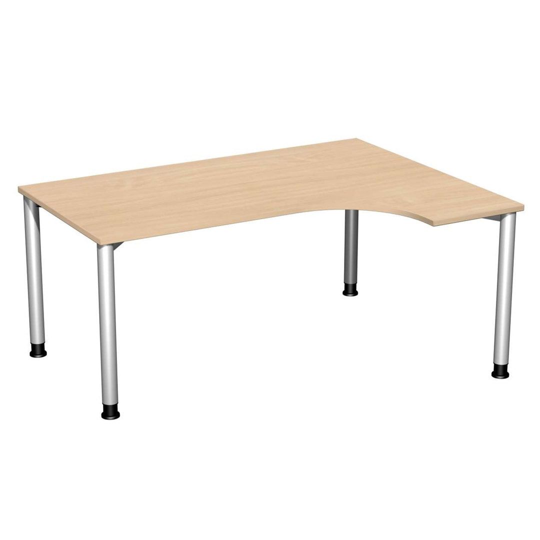 Eckschreibtisch mit einseitig verkürzten, 4-Fuß Flex, Ecke rechts, Höhe 680-800 mm, 1.600 x 1.200 mm (BxT), Gestell anthrazit, Ahorn